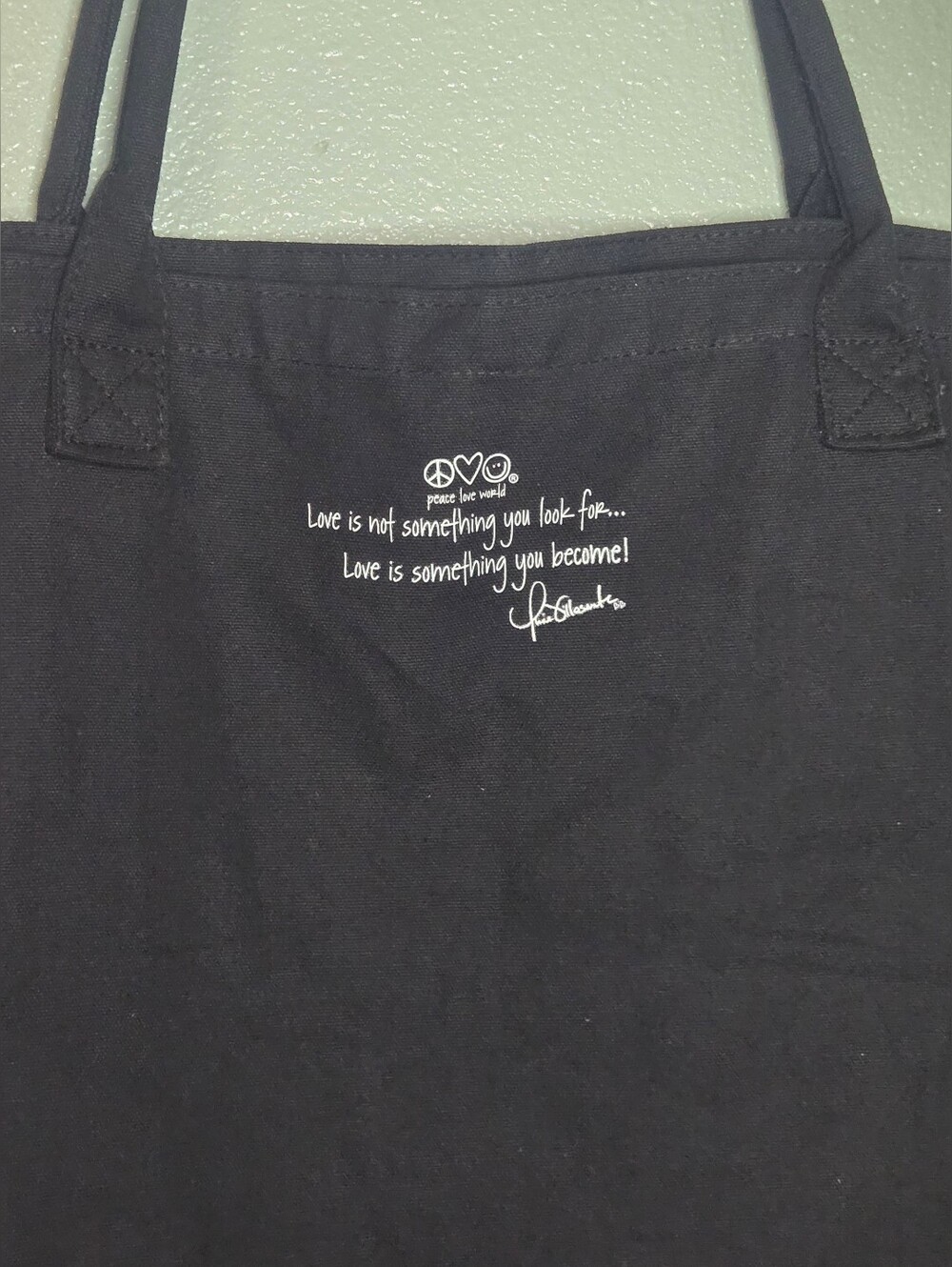 Peace Love World Black Canvas Tote with White 'I Love My Life' Print - Picture 3 of 9